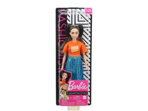 Barbie Fashionistas Puppe (brünett) mit blauem Rock GHW59
