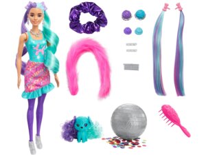 Barbie Color Reveal Glitzer! Haarwechsel Puppe, Glitzerviolett HBG41A1