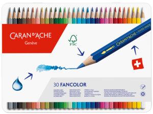 Caran d’Ache Farbstifte Fancolor 30 Stück wasservermalbar, in Metallbox 65182330
