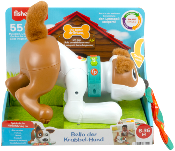 Fisher-Price Krabbel-Hund 6 d Bello. inkl.. 3 Monaten ab Batt. sich. Spielstufen. bewegt 4xAA