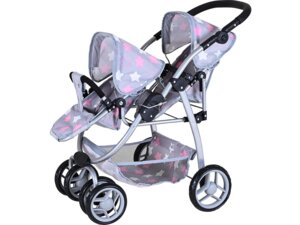 knorrtoys Zwillingspuppenwagen Milo star grey pink 16444A1