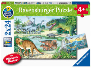 Ravensburger Puzzle Saurier und ihre Lebensräume, 2x24 Teile, 26x 18 cm, Poster, ab 4 Jahren 60005128