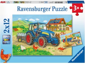 Ravensburger Puzzle Baustelle u.Bauernhof 2x12 Teile, 26x18 cm, 60007616