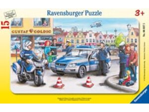 Ravensburger Puzzle Einsatz der Polizei 15 Teile, Rahmenpuzzle, 25x14.5 cm, ab 3 Jahren 60375
