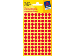 AVERY Zweckform 3010 Markierungspunkte, Ø 8 mm, 4 Bogen/416 Etiketten, rot 3010