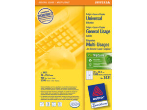 AVERY Zweckform 3421 Universal-Etiketten, 70 x 25,4 mm, 100 Bogen/3.300 Etiketten, weiss 3421A3
