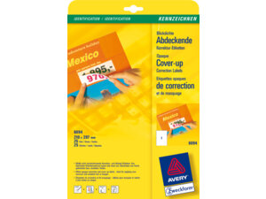 AVERY Zweckform 6094 Korrektur- und Abdeck-Etiketten, 210 x 297 mm, 25 Bogen/25 Etiketten, weiss 6094