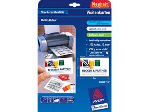 AVERY Zweckform C32026-10 Premium Visitenkarten, 85 x 54 mm, beidseitig beschichtet, 100 Karten / 10 Bogen C32026-10