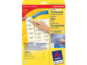AVERY Zweckform J8563-25 Adress-Etiketten, 99,1 x 38,1 mm, DIN lang Kuverts, 25 Bogen/350 Etiketten, transparent J8563-25