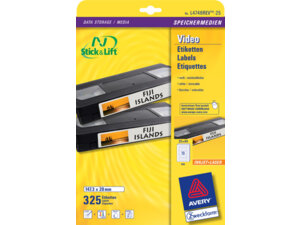 AVERY Zweckform L4746REV-25 Etiketten für VHS-Videokassetten, 147,3 x 20 mm, 25 Bogen/325 Etiketten, weiss L4746REV-25