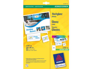 AVERY Zweckform L7767-40 Hochglanz-Etiketten, 210 x 297 mm, 40 Bogen/40 Etiketten, weiss L7767-40
